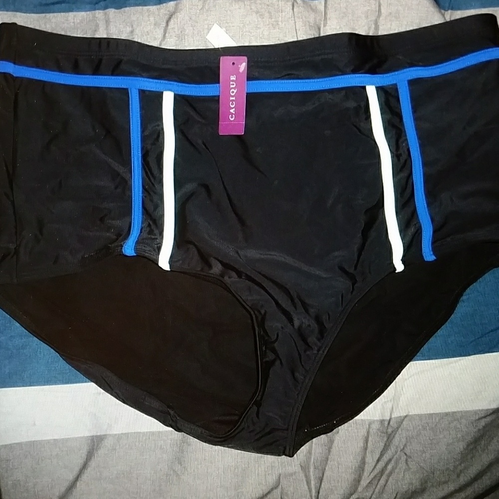 Nwt 22w cacique black swim bottoms piping
